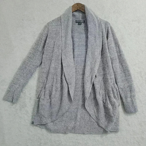 Barefoot Dreams CozyChic Lite Cardigan Sweater Gray Medium Open front  9PT - Picture 1 of 7